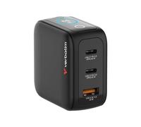 Mini caricabatterie Verbatim con display x2 USB C + x1 USB A 65w (Nero)