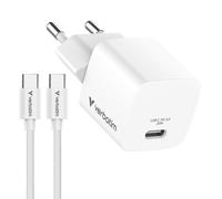 Mini caricabatterie Verbatim GaN USB-C con cavo USB-C 20W (bianco)