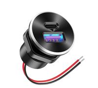 Mini caricatore auto in alluminio con presa USB 12V con porte PD30W e QC 18W, presa di ricarica pre-cablata da 22 mm di diametro a incasso in sostituzione dell'accendisigari per auto, barche, camper