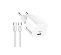 Mini caricatore da parete Verbatim GaN USB-C con cavo USB-C 20W (Bianco)