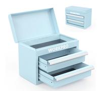 Mini cassetta degli attrezzi in metallo WORKPRO con 2 cassetti e vano portaoggetti superiore, piccola cassetta degli attrezzi con rivestimenti in
