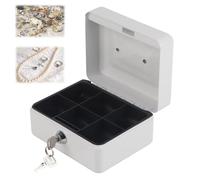 Mini Cassetta di Sicurezza Portatile in Ferro con Chiusura a Chiave per Denaro Contante, con Scomparti, per Gioielli, Casa e Ufficio (Bianco di piccola dimensione)