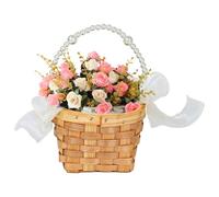 Mini cesto per bambina con fiori - Cestino rotondo intrecciato a mano, manico intrecciato con fiocchi, design leggero | Decorazione perfetta per la festa di nozze, accessorio per dispersione di fiori,