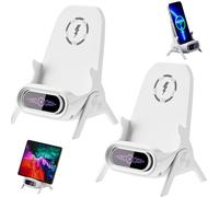Mini Chair Wireless Charger 15W Fast Charging Station, 3-in-1 Multifunctional Phone Stand Holder with Speaker Amplifier, Portable Desktop Decoration for Most Cell Phones (2Pcs)
