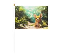 Mini Chihuahua nelle foreste tropicali bandiere su bastone - 14 x 20,8 cm piccole bandiere USA per esterni, decorazioni 4 luglio, decorazione patriottica, asta per bandiera portatile, bandiere palmari