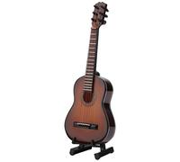 Mini Chitarra in Legno con Supporto, Decorazione Artigianale per Casa delle Bambole, Oggettistica da Collezione 14 cm Marrone - Accessori Musicali e Arredamento Miniatura