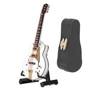 Mini chitarra, squisita chitarra elettrica in miniatura in legno bianco con supporto e, modello di figurine da collezione per la decorazione dell'home office