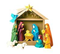 Mini Christmas Nativity Set Handmade, 12-Piece Holy Family Figurine - Hand Paper Crafts Mini Decorative Religious Christmas Figurines, for Interior, Religious Decoration, Little Girls Boys Age 3+