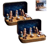 Mini Christmas Nativity Set in a Tin Box, Handcrafted Pocket-Size 3D Scene, Christian Holy Family Figurines, Religious Christmas Decor Gift for Family (2pcs)
