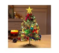 Mini Christmas tree with LED lights, 50cm tabletop Christmas tree with decorated gift boxes, hanging ornaments and a star on the top for home office