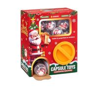 Mini Christmas Vending Machine Toy - Refillable Gashapon Dispenser | Santa Claus Festive Design, Includes 7 Random Surprise Figures, Top Refill Opening (6.7x4.1x9.8"), Manual Battery-Free