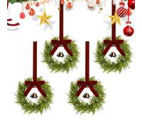 Mini Christmas Wreath For Front Door- 4 pezzi, Pine and Bell Decor, Farmhouse Holiday Decorations with Red Bows and Vintage Bells | Perfect Christmas Wreath Set For Kitchen Cabinets, Fireplace