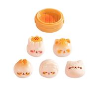Mini ciambelle figurine - Ornamento realistico da appendere a tema cibo - Set di vaporiera in miniatura con 5 focaccine - per la festa dei bambini e feste di compleanno tavolo da pranzo e scaffale