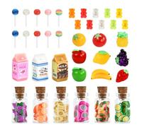 Mini Cibo 38 Pezzi Mini Food Cibi in Miniatura Oggetti Accessori Casa Delle Bambole Mini Lecca-lecca/Frutta/Fette di Frutta/Caramelle Morbide/Latte Finto Cibo Gocattolo per Bambini