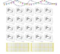 Mini clip per luce trasparenti, set di ganci magici adesivi trasparenti, 20 ganci per illuminazione adesivi, organizzatore di supporto per cavi, per proprietari di case in affitto