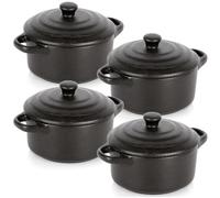 Mini cocotte in porcellana con coperchio, nero, 450 ml, 4 pezzi