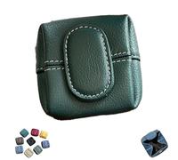 Mini Coin Purse, Top Grain Leather Wallet with Key Buckle, Women Portable Solid Color Wallet for Daily Carry or Travel (Dark green)