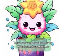 Mini Coloring Book For Adults 50 Relaxing Kawaii Plants: 7" by 7" Bold and Easy Images