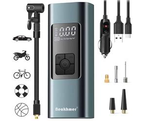 Mini compressore d'aria portatile, 12 V, 6000 mAh, compressore elettrico ricaricabile, 150 PSI, pompa ad aria con manometro, per auto, bicicletta, moto, palloni, autooff, power bank USB