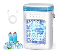 Mini Condizionatore Portatile con Serbatoio 1000ML, 5 in 1 Condizionatore Silenzioso Mobile, Umidificazione/3 Velocità/2 Modalità di Nebbia/7 Luce/Timer, Raffrescatore d'Aria Evaporativo Casa/Ufficio