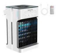 Mini Condizionatore Portatile con Telecomando, 1100 ML Raffrescatore d'Aria con Doppio Motore, 3 Velocità, Nebbia Fredda, Timer 2-8H, Luci LED, per Casa, Ufficio (10W)