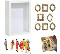 Mini cornice fai-da-te per museo con mini cornici e figurine dorate, mini cornici da museo, esposizione di ricordi di famiglia per anniversario, matrimonio e decorazione d'interni (bianco)