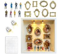 Mini cornice portafoto fai da te con 8 mini cornici dorate, 8 persone in miniatura e luce LED, cornice per matrimonio, anniversario, decorazione per la casa (bianco A)