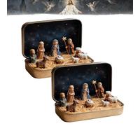 Mini crèche de Noël dans une boîte métallique, décoration de crèche portable, mini crèche 3D en résine et figurines de l'Enfant Jésus pour la décoration intérieure religieuse de vos proches (2PCS)