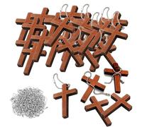 Mini Croce di Legno Decorazioni Pasquali a Forma di Croci Piccola Ciondolo Crocifisso Con Infila Ago Catenella Croces Cristiana per Collana fai da te Portachiavi Regalo di Pasqua (B-50PCS)