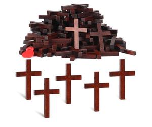 Mini Croce di Legno Decorazioni Pasquali a Forma di Croci Piccola Ciondolo Crocifisso Con Infila Ago Catenella Croces Cristiana per Collana fai da te Portachiavi Regalo di Pasqua (A-72PCS)