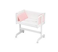 Mini culla co-sleeping Minana in legno bianco con tessuti inclusi della collezione "Elefante" in rosa
