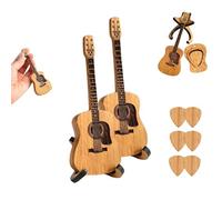 Mini Cute Edition Wooden Guitar Plectrum Case, Wooden Pick Storage Box with 3 Plectrums, Guitarists, Accessory for Guitarists and Music Lovers (2PCS)