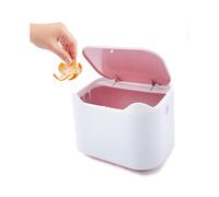 Mini Desk Trash Can with Lid 2.5 L/0.7 Gallon Plastic Countertop Garbage Bin with Removable Inner Tiny Waste Basket for Office Dresser Bedroom (pink)