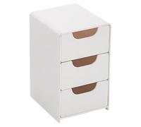 Mini Desktop Storage - 3 Drawer Mirror Cabinet, Home Makeup | Wooden Tiered Jewellery Box | Stackable Office Supplies Filing Case, Large Capacity Modern White Small Item Container Tabletop