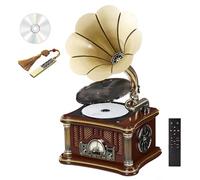 Mini disco retrò e lettore CD con telecomando, riproduzione USB/FM, suono surround, design in legno massello per la decorazione della casa