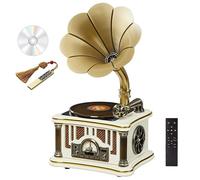 Mini disco retrò e lettore CD con telecomando, riproduzione USB/FM, suono surround, design in legno massello per la decorazione della casa