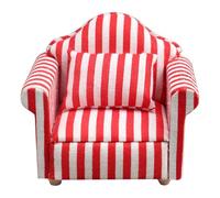 Mini Doll House Canapa e Poltrona - 1:12 Scale Red and White Stripes Couch and Chair Set, High Simulation Fabric Mobili in Tessuto in Legno, Regalo per ragazzi e ragazze, divano d