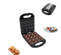 Mini Donut Maker, Donutmaker con rivestimento antiaderente, design a piastre bifacciali, 1200 W, cuocere 16 mini ciambelle, solo 4,3 lbs, per cucina, panetterie, caffè e spuntini