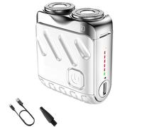 Mini Electric Shaver, Electric Razor for Men Face, Portable Suitcase Design, with 360° Floating Dual-Head, Small Steel Cannon Suspended Magnetic, Waterproof, Usb Fast Charging (Silver)