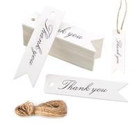 Mini etichette regalo di ringraziamento, 100 pezzi, in carta kraft bianca, con cordino, piccole etichette di ringraziamento per bomboniere, 7 x 2 cm
