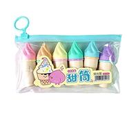 Mini evidenziatore a forma di gelato, 6 pezzi, fluorescente, per scuola, ufficio, cancelleria