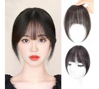 Mini extension di capelli umani smussati, con tempio, un pezzo, con frangia ordinata, accessorio di ricambio per fronte e attaccatura dei capelli (fatto a mano marrone scuro)