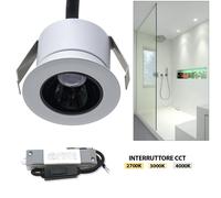 Mini faretto bianco incasso LED 3W interruttore CCT da 2700K a 4000K luce doccia [EEK: G]