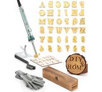 Mini ferro da stiro elettrico con lettere e numeri, 60 W, con scatola di legno, per cappelli in pelle fai da te, barbecue, pane (1,2 cm, 36 lettere e numeri)