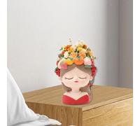 Mini fioriera in resina Meditation Girl per spazio di lavoro, elemento