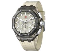 Mini Focus - Orologio da polso da uomo, multifunzione, trasparente, display analogico, cinturino in silicone, calendario, impermeabile, alla moda, da uomo, Bianco sporco, Cinturino