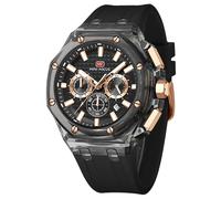 Mini Focus - Orologio da polso da uomo, multifunzione, trasparente, display analogico, cinturino in silicone, calendario, impermeabile, alla moda, da uomo, Nero, Cinturino