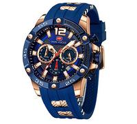Mini Focus - Orologio da polso da uomo, unico e casual, cronografo, impermeabile, luminoso, calendario, 24 ore, cinturino in silicone, alla moda, Blu, Cronografo