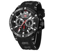 Mini Focus - Orologio da polso da uomo, unico e casual, cronografo, impermeabile, luminoso, calendario, 24 ore, cinturino in silicone, alla moda, Nero