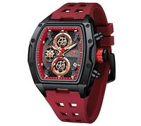 Mini Focus - Orologio da polso da uomo, unico e casual, cronografo, resistente all'acqua, luminoso, calendario, 24 ore, cinturino in silicone, alla moda, rosso/nero, lussuoso, casual